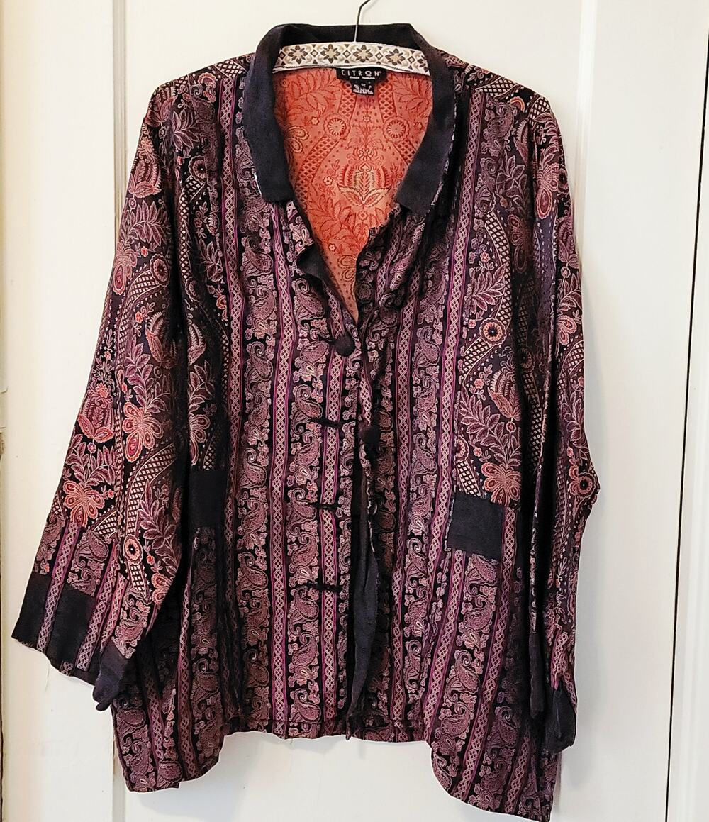 Citron Santa Monica Silk Brocade Topper Jacket Sz 3X